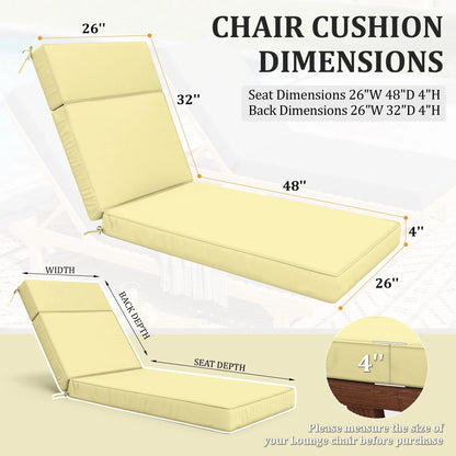 Kimunuk Outdoor Chaise Lounge Cushions set of 2, 80" x 26" x 4" Waterproof Pool Beach Recliner Replacement Cushions with Ties, Navy