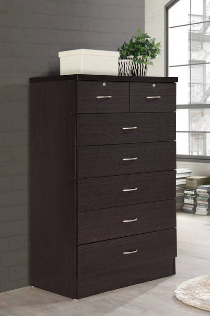 Hodedah 7 Drawer Dresser with Two Locks, Chocolate