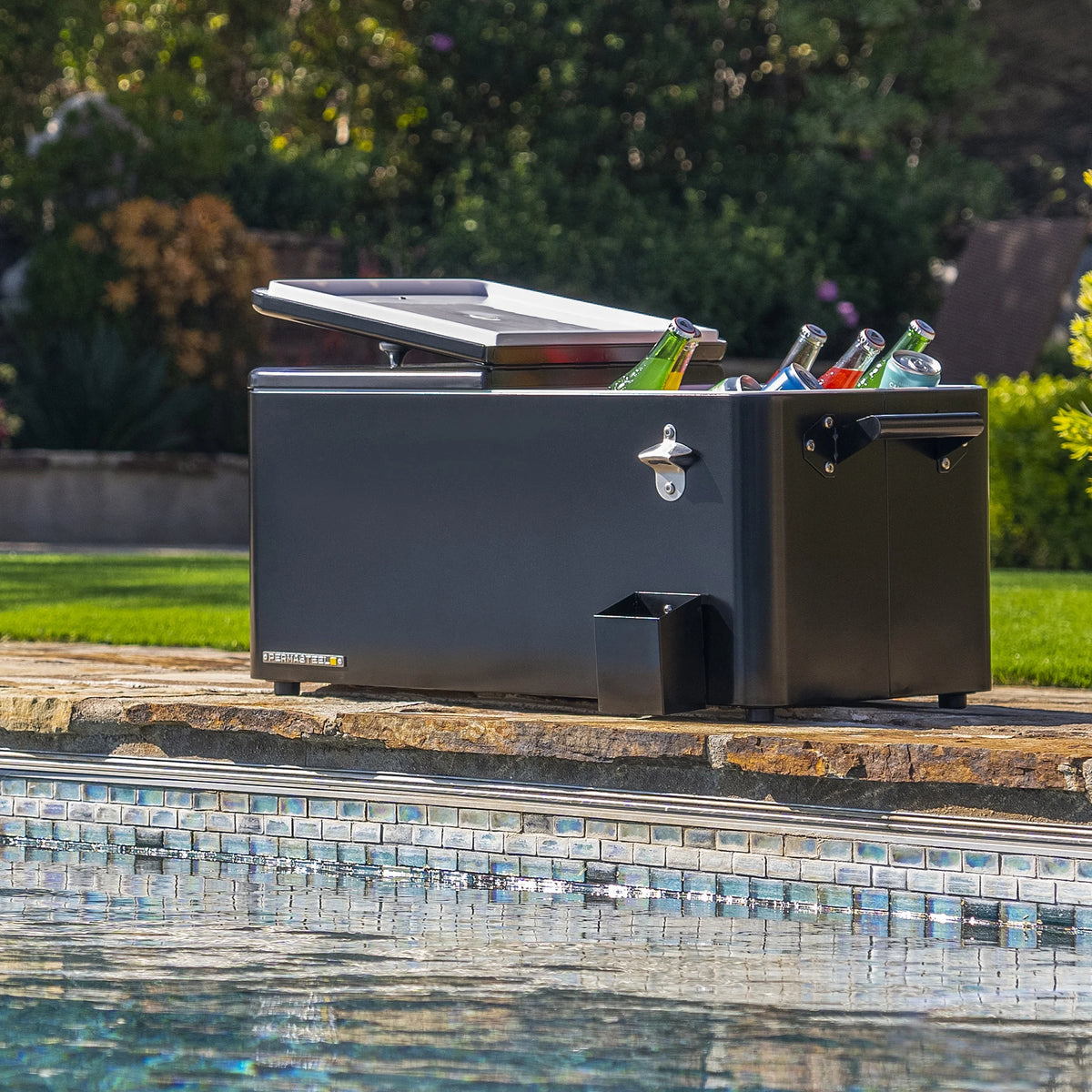 Permasteel 80-Qt Outdoor Steel Patio Cooler with Removable Basin, Rolling Cooler with Wheels, Teal Green