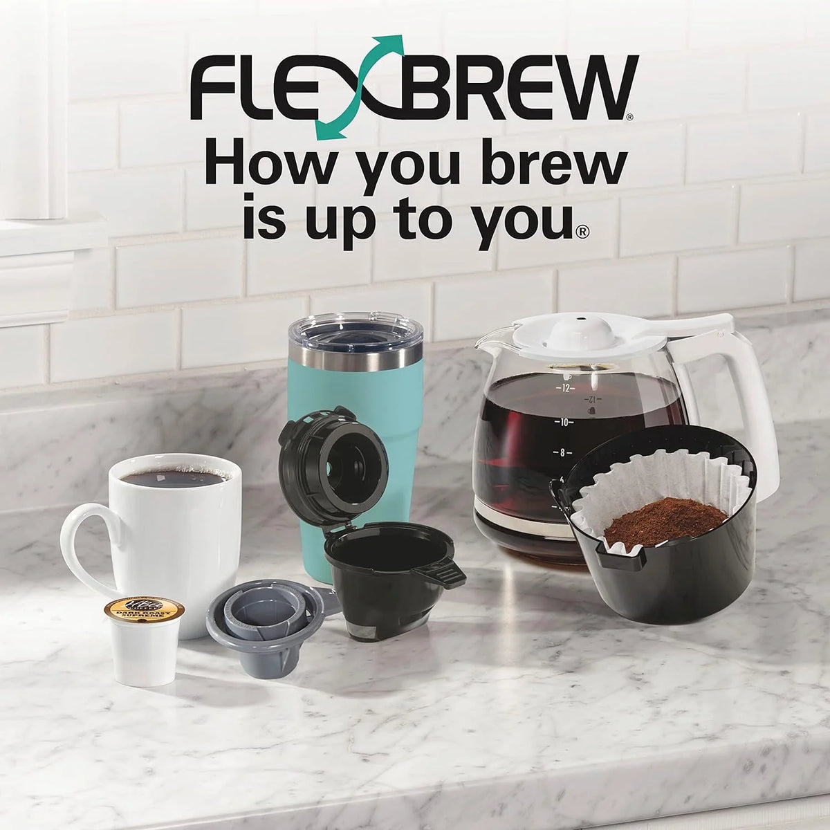 Hamilton Beach 49976 FlexBrew Trio 2-Way Coffee Maker, Compatible with K-Cup Pods or Grounds, Combo, Single Serve & Full 12c Pot, Black