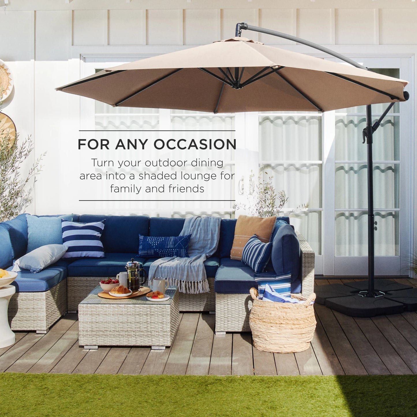Best Choice Products 10ft Offset Hanging Outdoor Market Patio Umbrella w/ Easy Tilt Adjustment - Tan