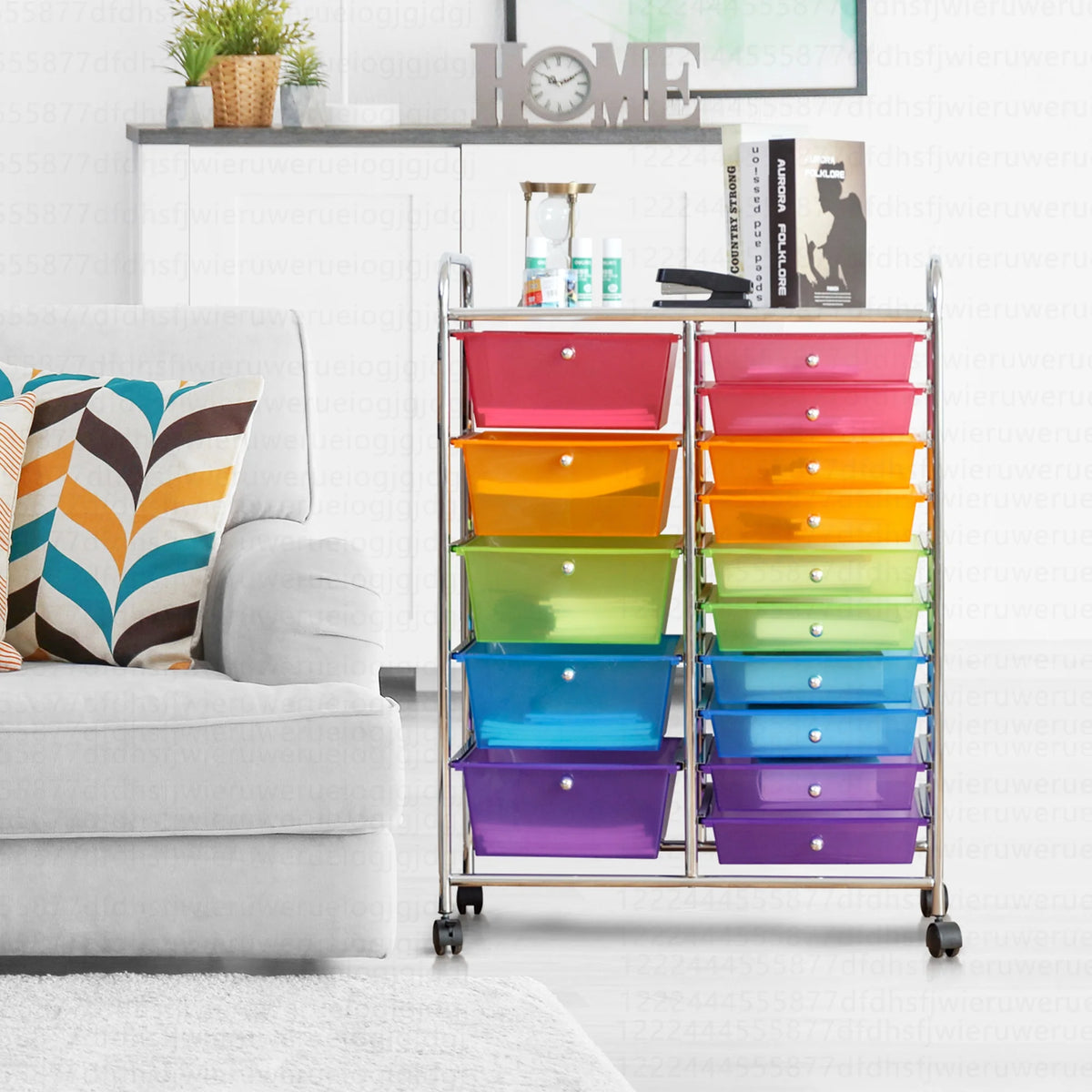 Costway 15 Drawer Rolling Storage Cart Tools Scrapbook Paper Office School Organizer White
