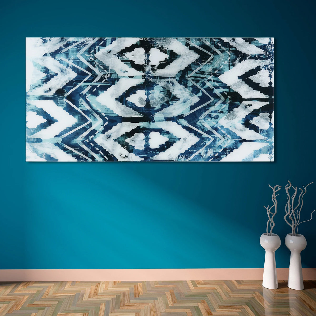 Empire Art Direct Blue Splash Frameless Free Floating Tempered Glass Panel Graphic Wall Art, 72" x 36", Ready to Hang