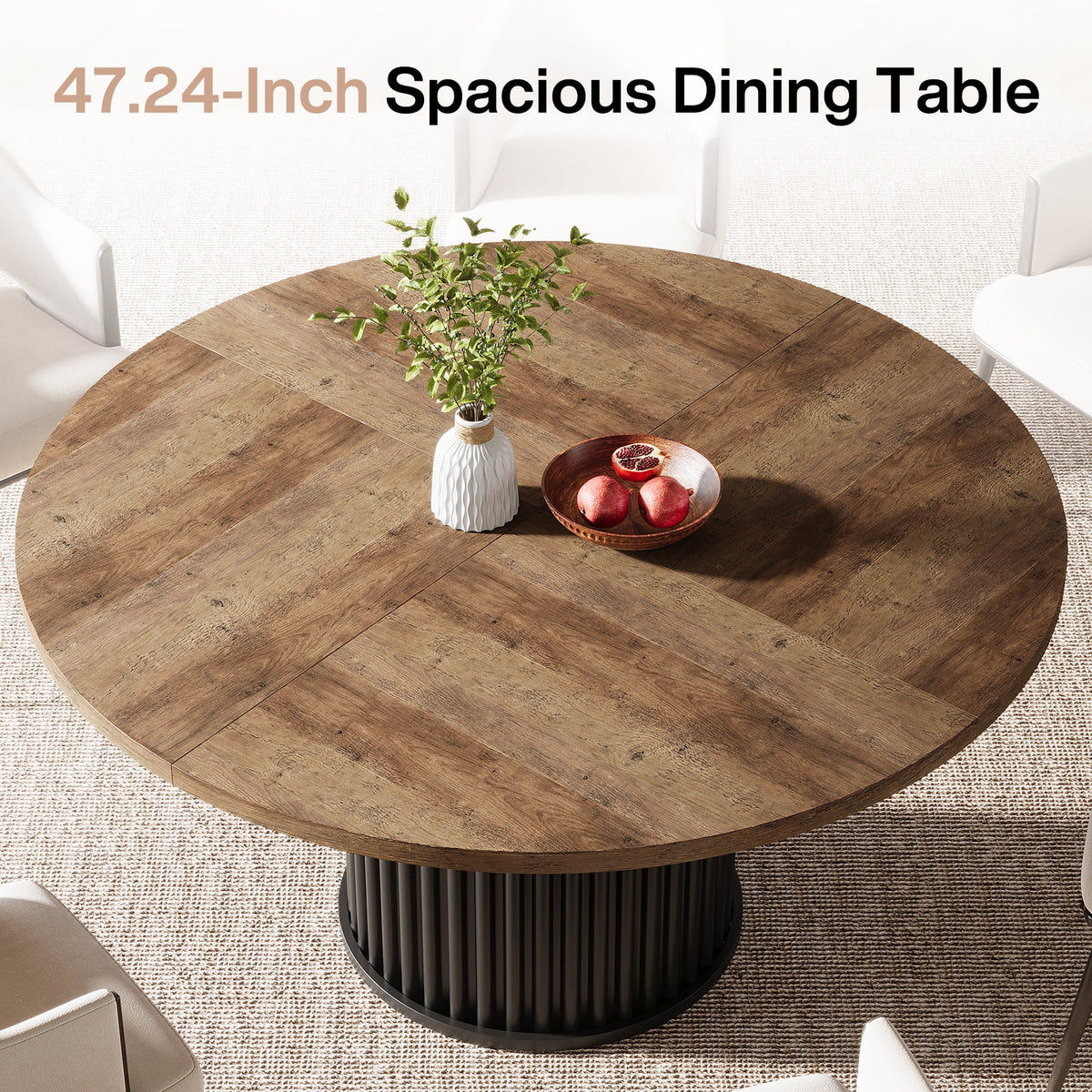 Tribesigns Black Round Dining Table for 4-6 People, 47.24-Inch Circle Wood Kitchen Table with Sturdy Fluted Metal Base, Modern Dining Room Furniture