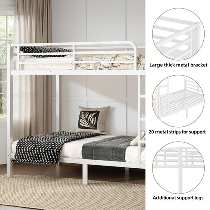 Miniyam Full over Full Metal Bunk Bed Frame with Dual Guardrails and Ladders, Heavy-Duty Quiet Design, Black