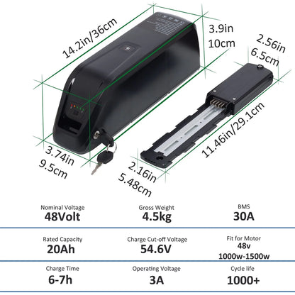 48V 20AH Ebike Battery 48V Lithium Battery 48V Battery with Charger for 750W-1500W Adult Electric Bike Tricycle