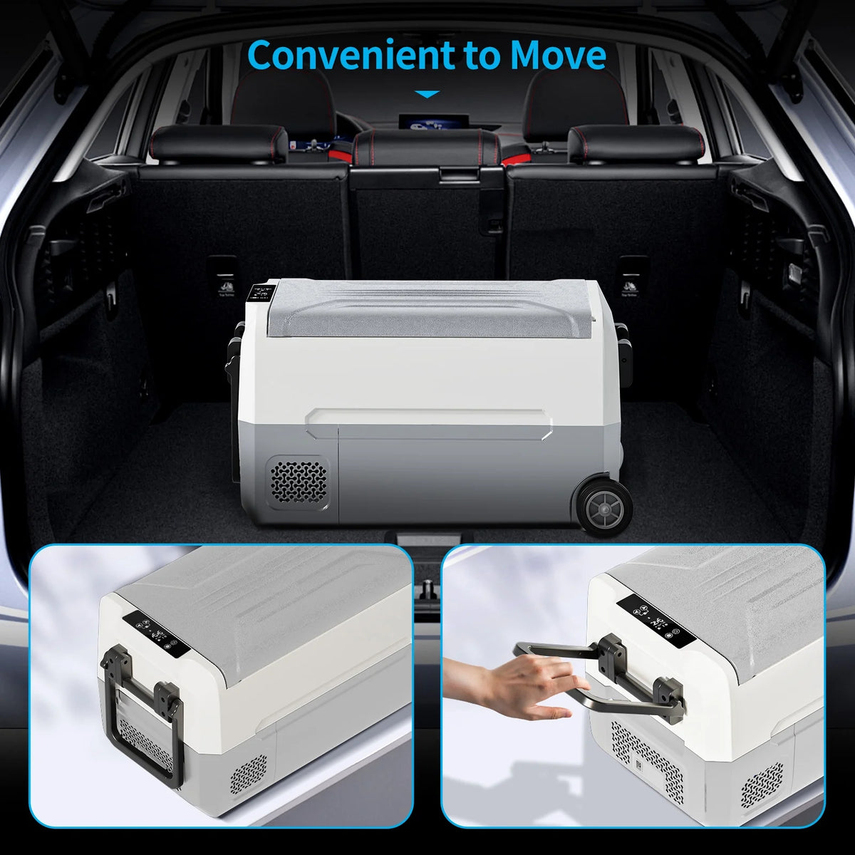 DISHUP 12V Portable Car Refrigerator, 53QT(50L) Electric Cooler with Dual Zone,DC & AC,Ideal for RV, Camping, Travel, Truck
