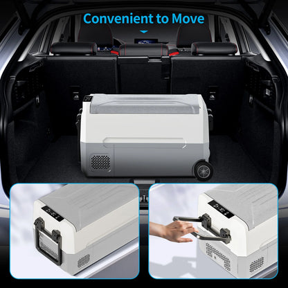 DISHUP 12V Portable Car Refrigerator, 53QT(50L) Electric Cooler with Dual Zone,DC & AC,Ideal for RV, Camping, Travel, Truck