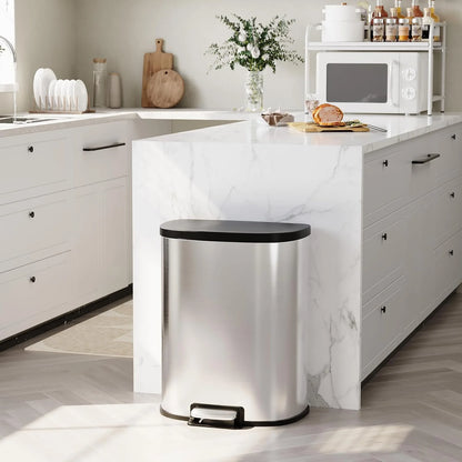Garvee 13.2 Gal D-Shape Kitchen Trash Can with Lid, Smudge Resistant, Stainless Steel, Silver