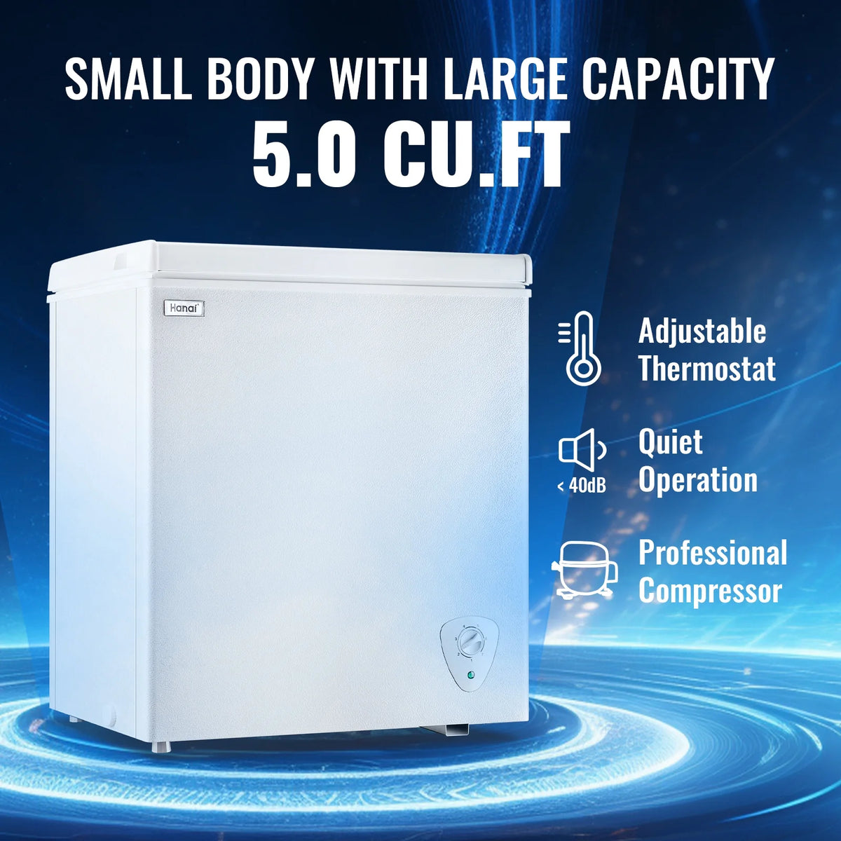 WANAI 5.0 Cubic Feet Chest Freezer Large Home Deep Freezers Black Top Door with Removable Basket