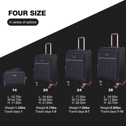 Travelhouse 4 Piece Luggage Set Softside Expandable Lightweight Suitcase with Double Spinner Wheels.(Black)