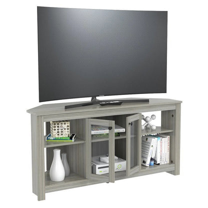 Inval Corner Laminate 60�� TV Stand with Glass Doors, White