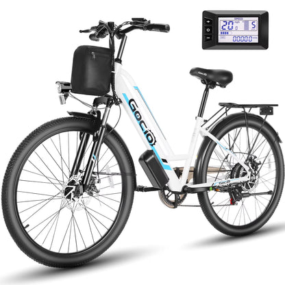 Gocio 26" Electric Bike for Adults, 500W Electric Cruiser Bike, 48V/7.8Ah Removable Battery, 7 Speed, City Commuting E-bike, UL2849