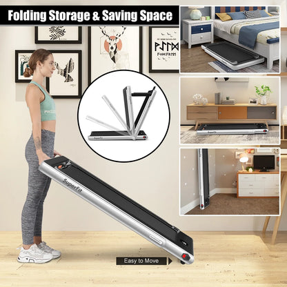 Gymax 2 in 1 Folding Treadmill 2.25HP Running Machine w/ Dual Display APP Control Black