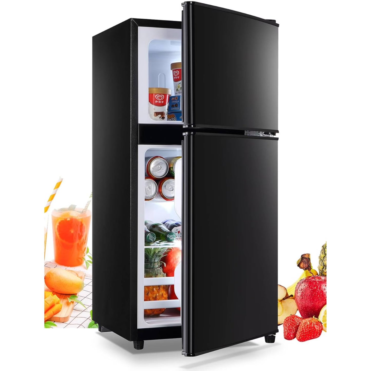 3.5 Cu.Ft Mini Fridge Freezer, 2 Door Small Refrigerator, 7 Level Adjustable Thermostat Freezer Fridge for Living Room, Kitchen and Apartment, Sivelr