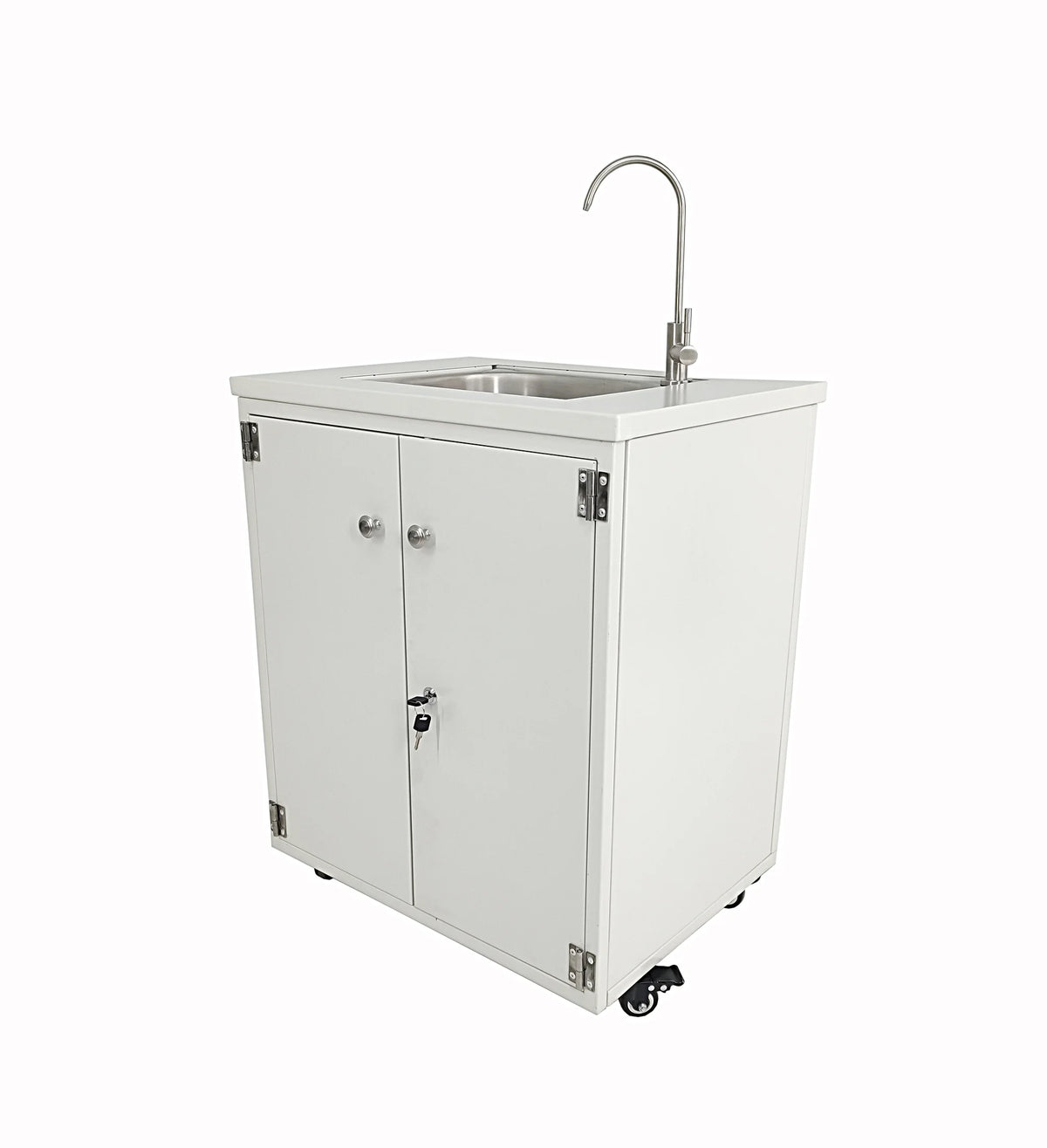 Cabinet Portable Sink Self Contained Hand Wash Station Mobile Sink Water Fountain Water Supply 110V/12V Powered Built-in Pump Water Jugs NOT included 24 X 18 X 30" CABINET SIZE 10094