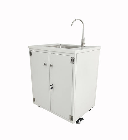 Cabinet Portable Sink Self Contained Hand Wash Station Mobile Sink Water Fountain Water Supply 110V/12V Powered Built-in Pump Water Jugs NOT included 24 X 18 X 30" CABINET SIZE 10094