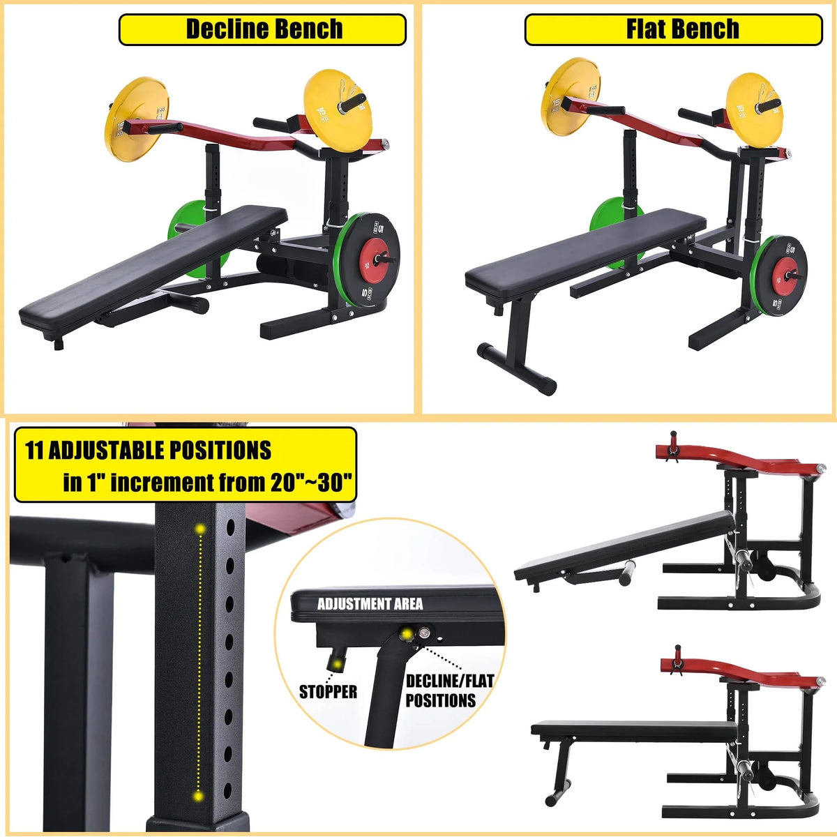 Euroco Weight Bench Press Machine Adjustable Flat Incline Bench for Chest & Arm Ab Workout, Home Gym Equipment