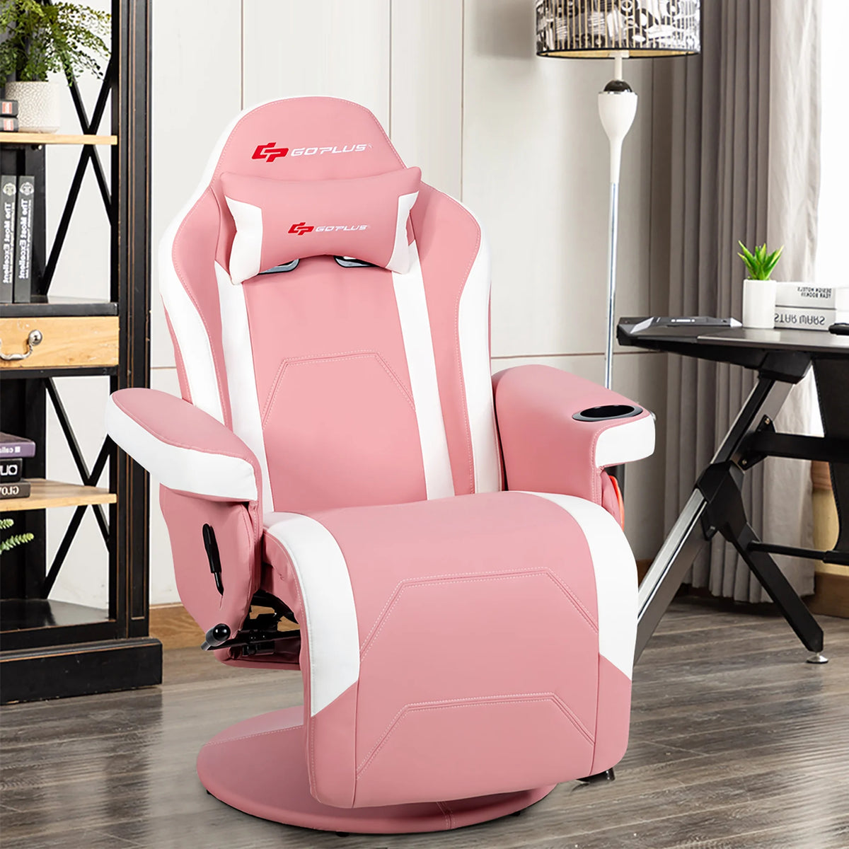 Goplus Massage Gaming Recliner Reclining Racing Chair Swivel Black
