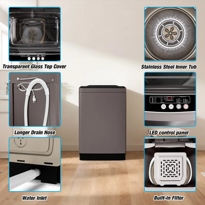 TABU Portable Washer and Dryer Set, 17.6LBS Compact Washing Machine & 8.8LBS Compact Dryer(Gray&White)