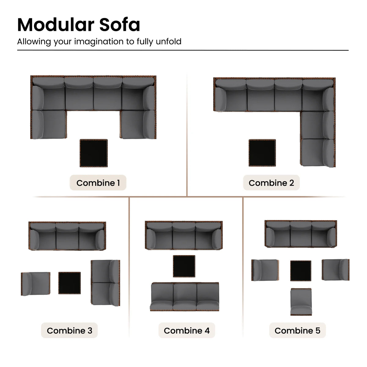 ELPOSUN 7 Pieces Patio Furniture Set, Outdoor Furniture Sectional Rattan Sofa for Backyard Garden Dark Grey