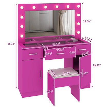 Ktaxon Large Makeup Vanity, Vanity Table Set w/ Visible Glass Top w/ Charging Station, White