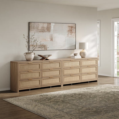 SICOTAS 56.85" 6 Drawer Dresser,Rattan Dresser with Storage,Boho Dressers & Chests of Drawers Wooden Tall  Dresser for Bedroom