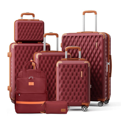 Melalenia - 7 Luggage Sets ABS Hardside Spinner Luggage -With Spinner Wheels and TSA Lock-White