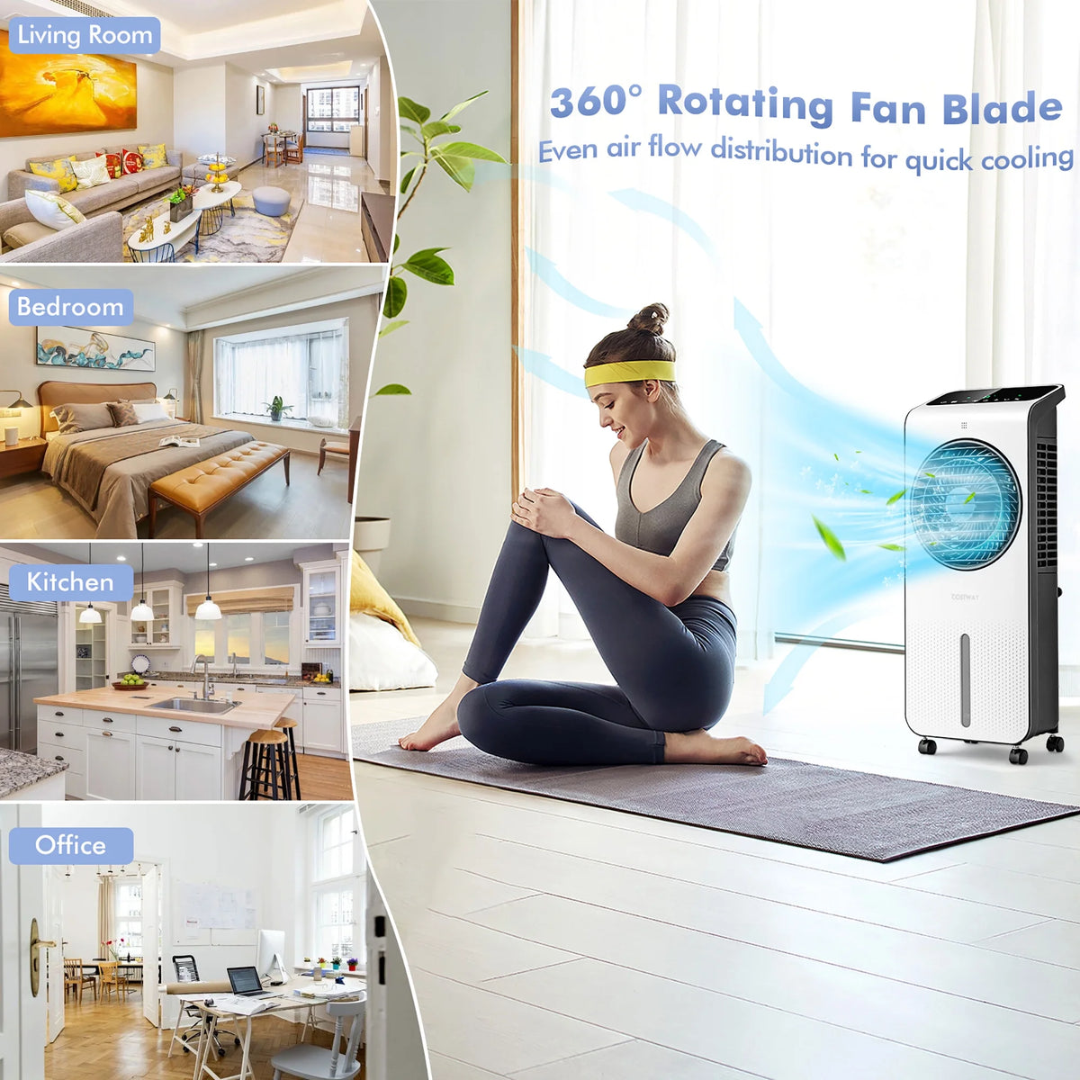 Costway Evaporative Air Cooler 3-in-1 Portable Swamp Cooling Fan w/ 12H Timer Remote
