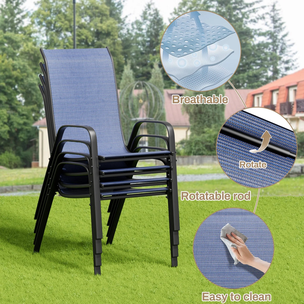Pirecart 5-Piece Outdoor Patio Dining Table Set with 4 Stackable Textilene Chairs for for Patio, Lawn, Garden, Gray
