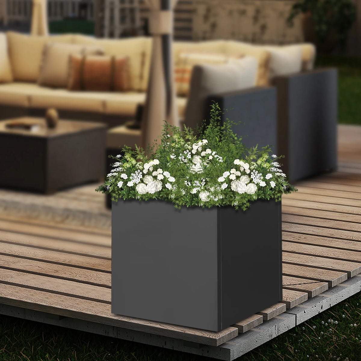 Indoor Outdoor Planter, Square Outdoor Planter For Both Indoor And Outdoor Use, For Gardens, Entrances, Patios Black Steel Square Cube Planter Box
