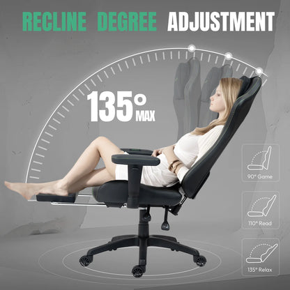 Dowinx Heated Massage Gaming Chair - Ergonomic Recliner with Pocket Spring Cushion, Adjustable Armrests & Footrest, Black-White