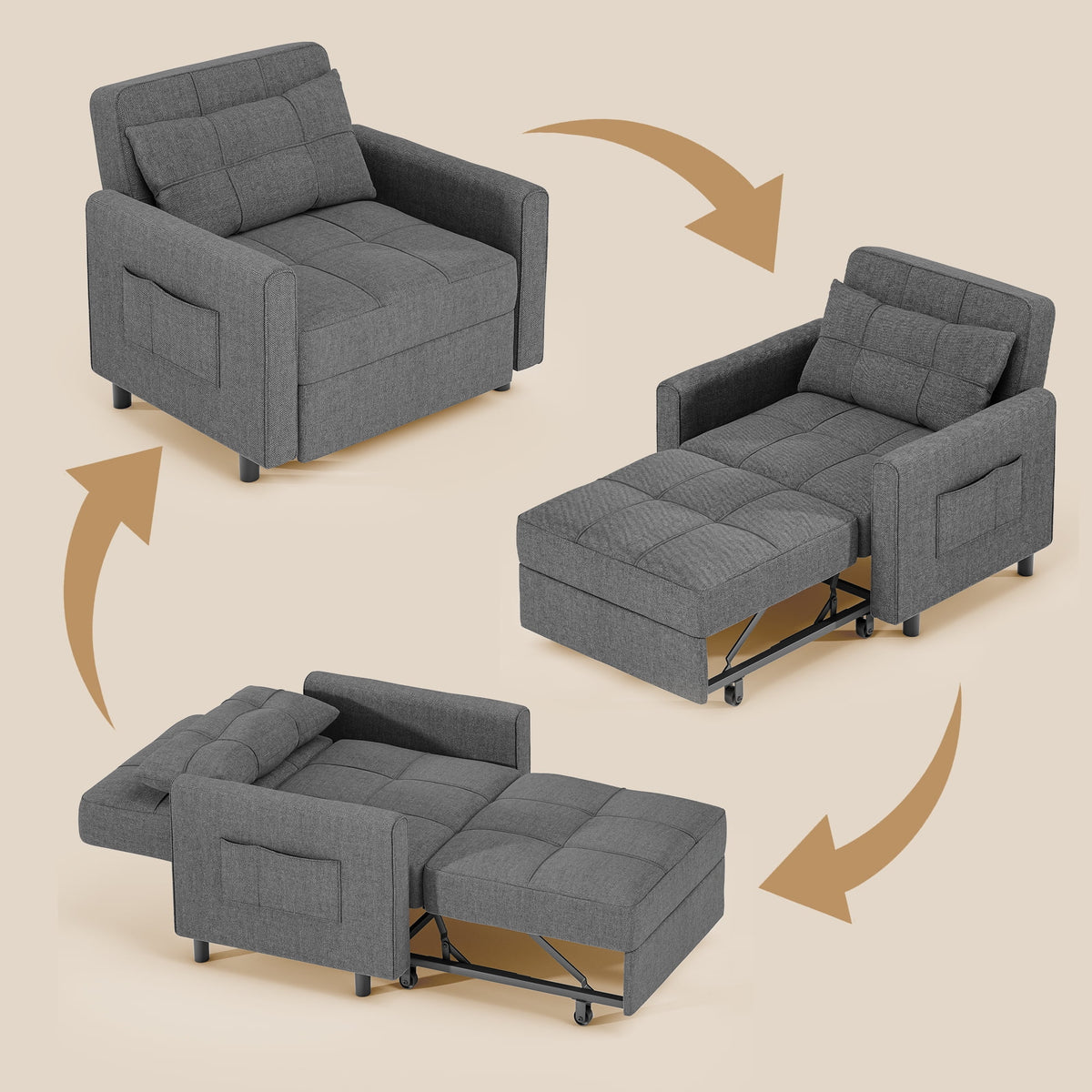 3 in 1 Convertible Sofa Bed Chair for Living Room , Aiho Sleeper Sofa Bed for Living Room, Dark Gray