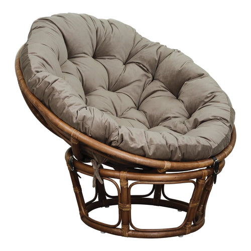 OSP Home Furnishings Specialty Seating Series Papasan Chair, Brown Rattan Frame with Green Round Pillow Cushion