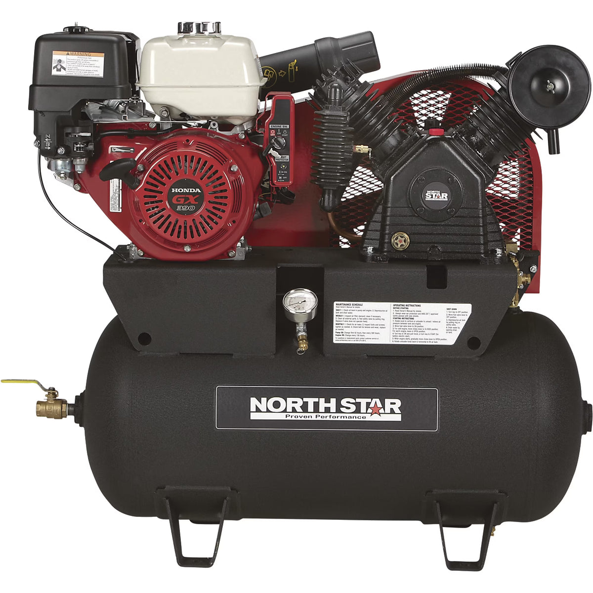 NorthStar Gas-Powered Air Compressor, Honda GX390 OHV Engine, 30-Gallon Horizontal Tank, 24.4 CFM @ 90 PSI