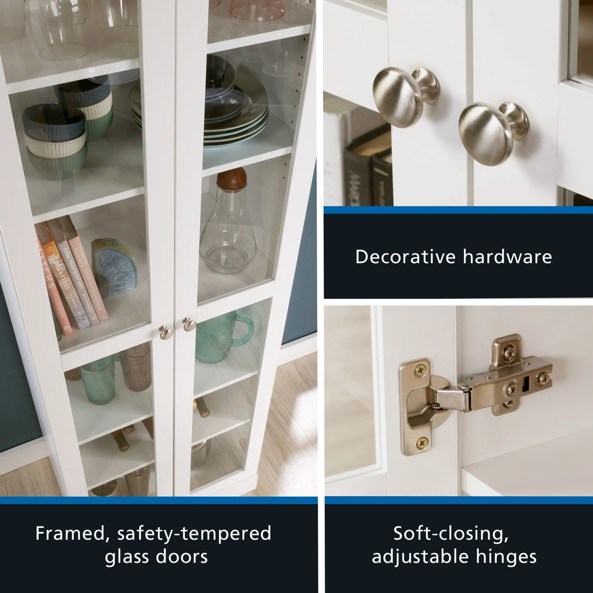 Mainstays Glass Door Storage Bookcase, Black Finish