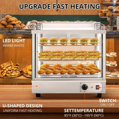 36" Commercial Food Warmer Display Case, Countertop Warmer Display Case, Commercial Food Warmer with Adjustable Shelves, Glass Sliding Doors, 3 Tier Electric Heated Display Cabinet
