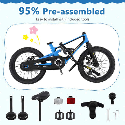 Costway 16 Inch Children Bicycle with Training Wheels & Double Disc Brakes Adjustable Seat Magnesium Alloy Blue