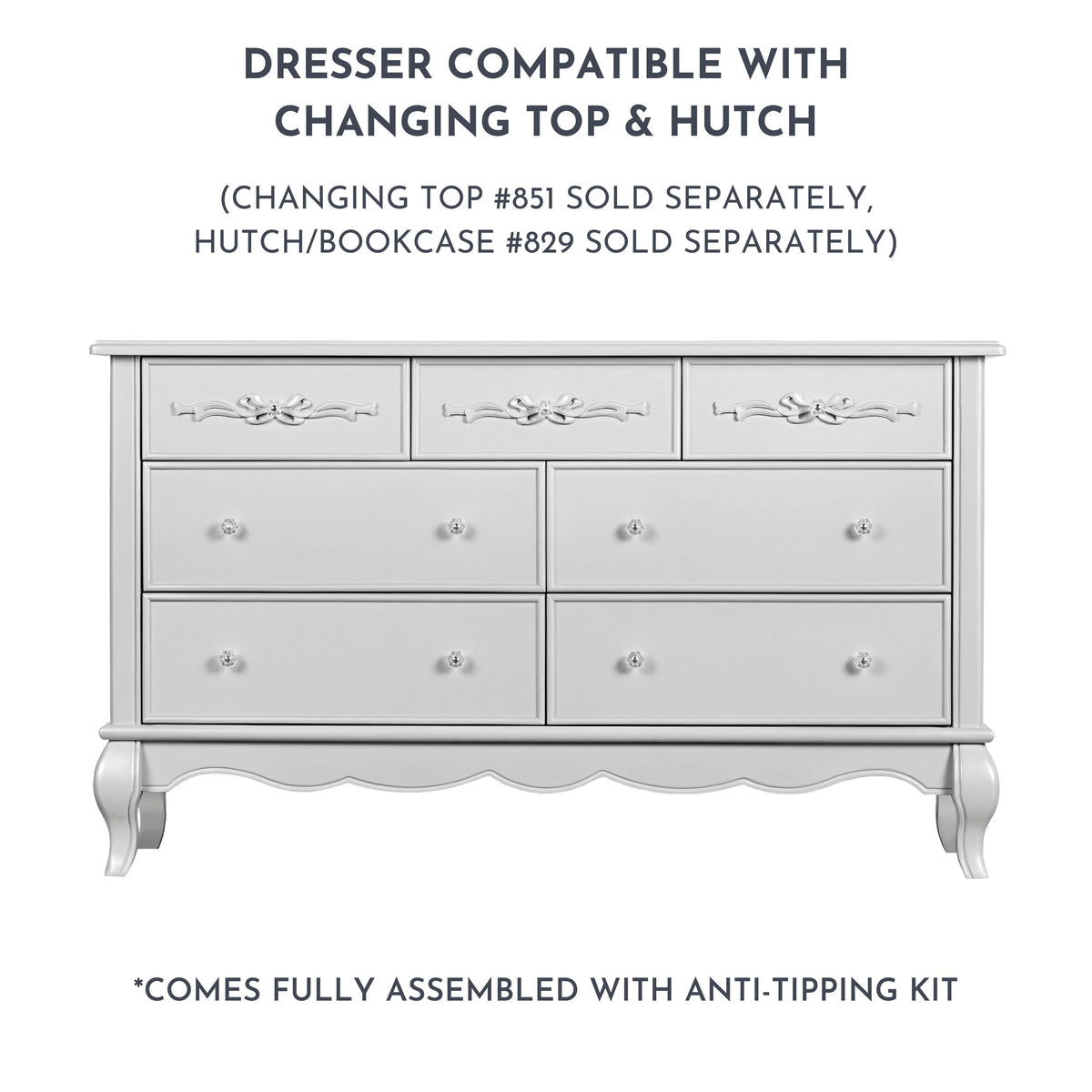 Evolur Aurora 7-Drawer Double Dresser in Ivory Lace, Spacious Drawers