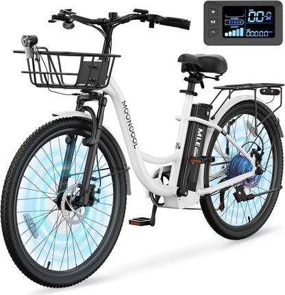 MOONCOOL Electric Bicycle for Adults 350W , 7-Speed Ebike with 36V 10.4Ah Removable Battery， 40 Miles Range , 20 mph Electric Commuter Bike for Women Men, Certified to UL 2849 by SGS