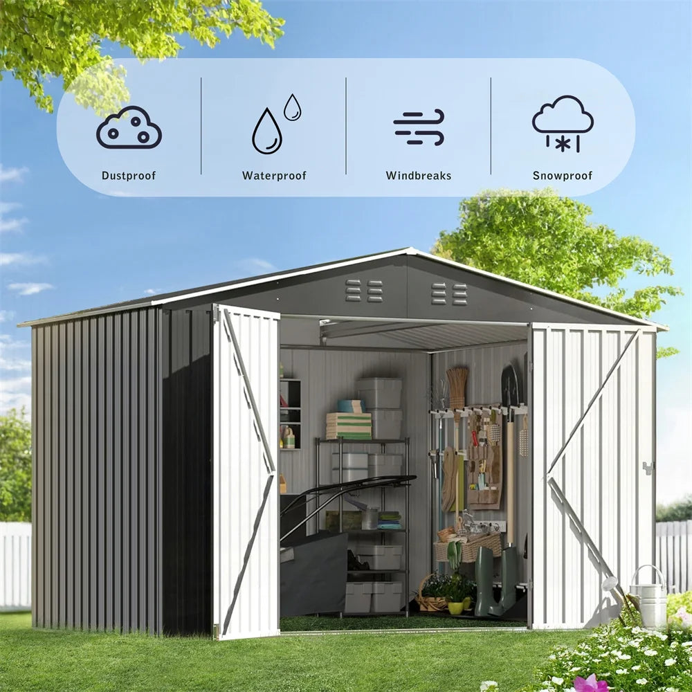 HighSound 6 x 8 FT Outdoor Storage Shed, Metal Garden Shed with with Updated Frame Structure, Tool Sheds for Backyard Garden Patio Lawn Grey