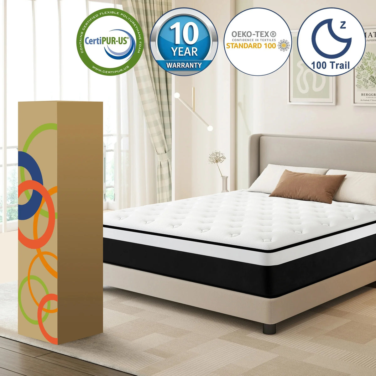 Full Mattress, 14 inch Hybrid Mattress in a Box,Medium Firm