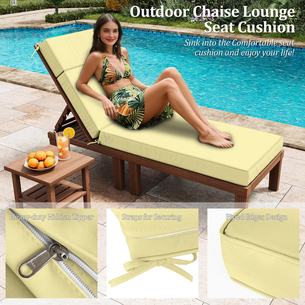 Kimunuk Outdoor Chaise Lounge Cushions set of 2, 80" x 26" x 4" Waterproof Pool Beach Recliner Replacement Cushions with Ties, Navy