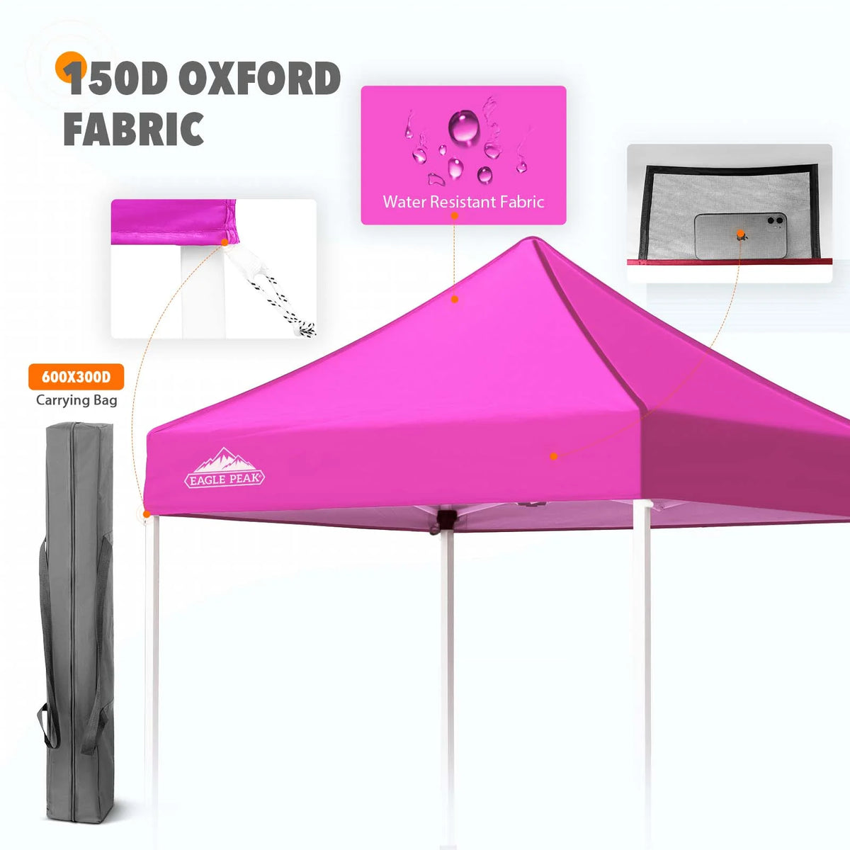 EAGLE PEAK 5x5 Pop Up Canopy Tent Instant Outdoor Canopy Easy Set-up Straight Leg Folding Shelter（Blue）