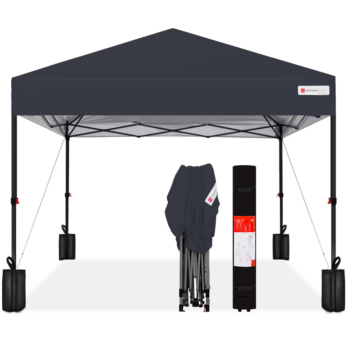 Best Choice Products 12x12ft Easy Setup Pop Up Canopy w/ 1-Button Setup, Wheeled Case, 4 Weight Bags - Navy Blue
