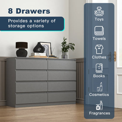 Resenkos Modern Mid Century 6 Drawer Wide Dressers Chests for Bedroom, Chest of Drawer Organizer Grey