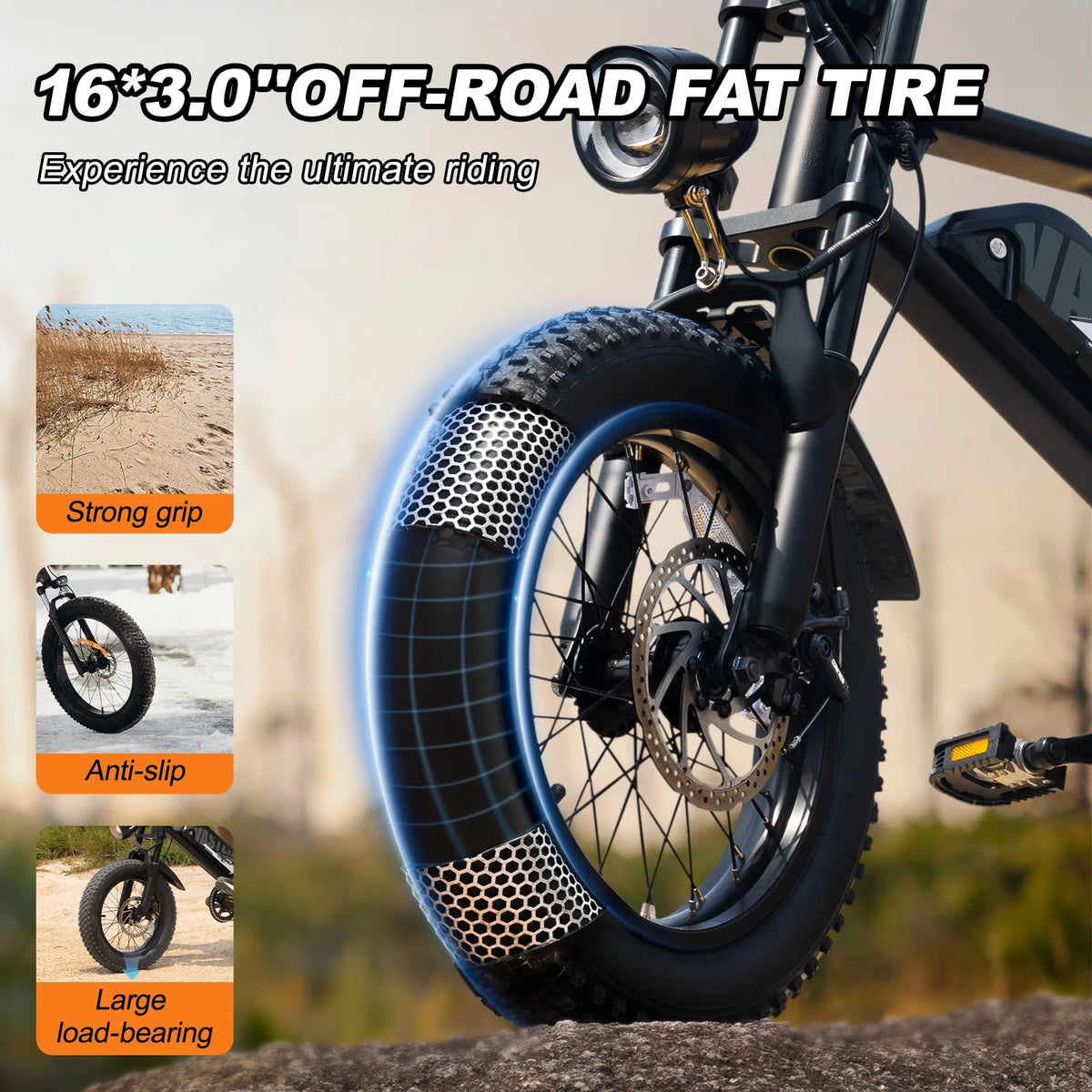 AVDL Electric Bike,16" Fat Tire Ebike,500W Motor,48V 12Ah Removable Battery,4x Suspension,38 Miles Pure Electric,55 Miles Pedal