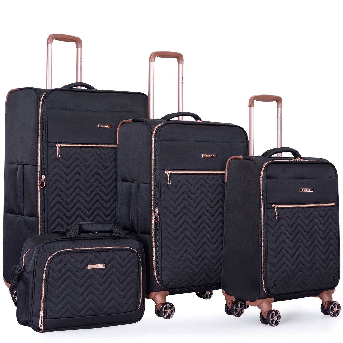 Travelhouse 4 Piece Luggage Set Softside Expandable Lightweight Suitcase with Double Spinner Wheels.(Black)