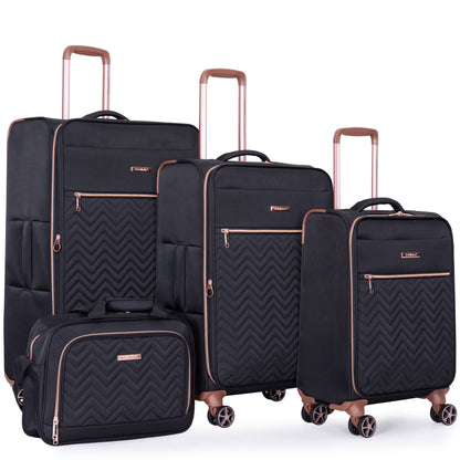 Travelhouse 4 Piece Luggage Set Softside Expandable Lightweight Suitcase with Double Spinner Wheels.(Black)
