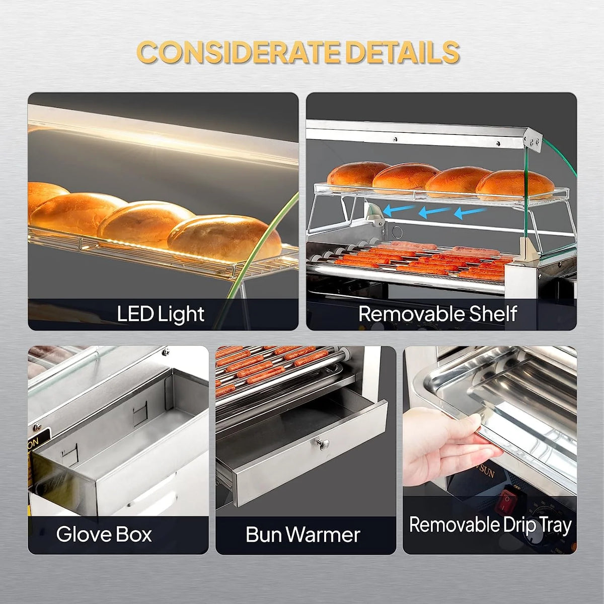 ROVSUN 1050 W 18 Hot Dog Capacity Commercial Hot Dog Roller Grill